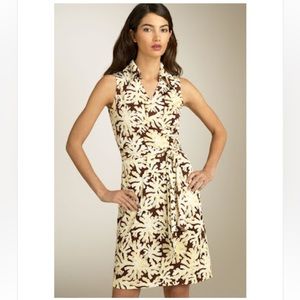 Sleeveless V-Neck Wrap Dress in Cream and Brown